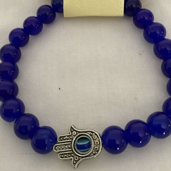 NWT stretch bracelet blue beads hand eye protectiontion - Picture 1 of 5